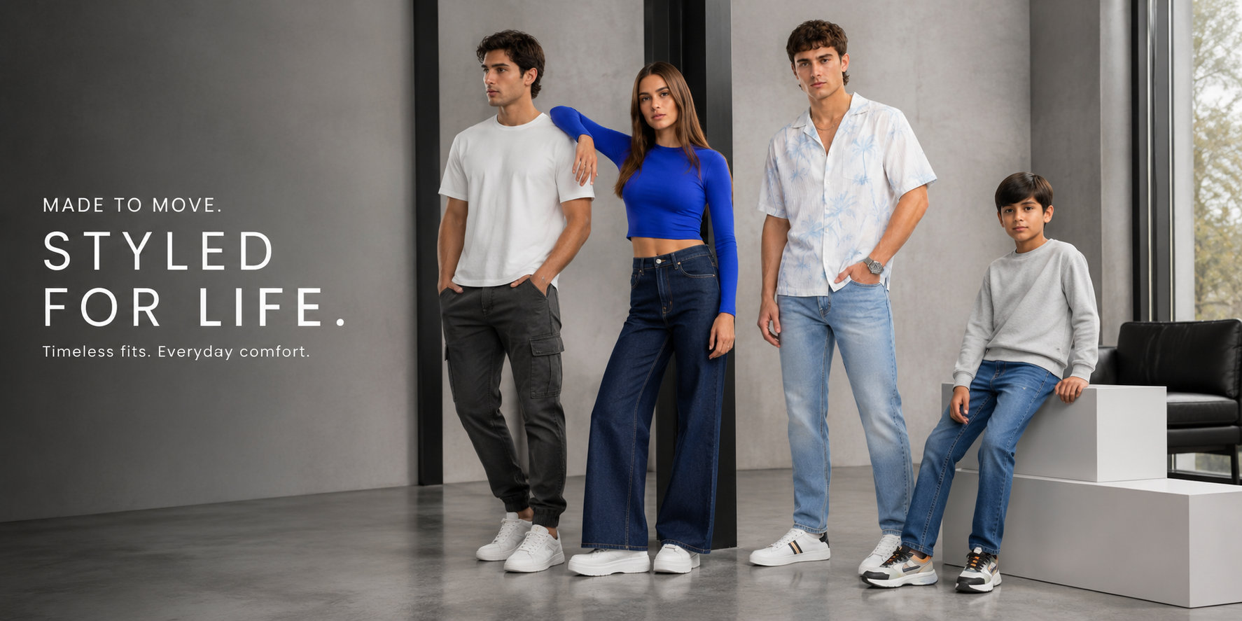 A-Flash denim campaign — group styled in A-Flash denim