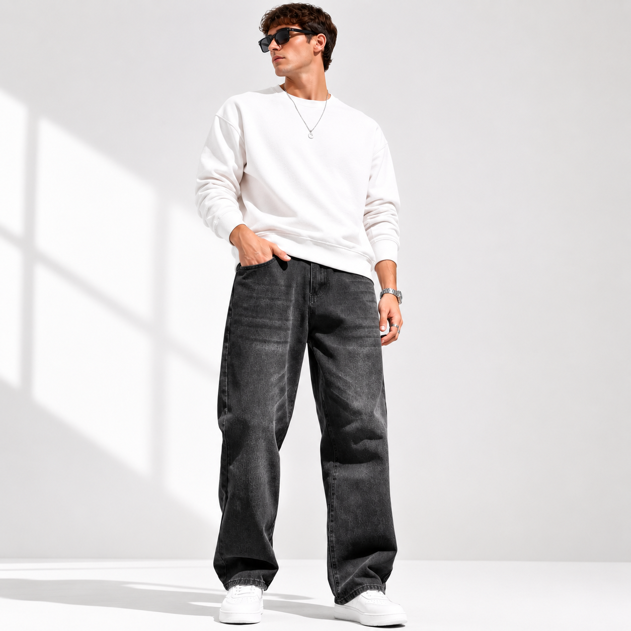 A-Flash Men Baggy Fit Jeans — Grey