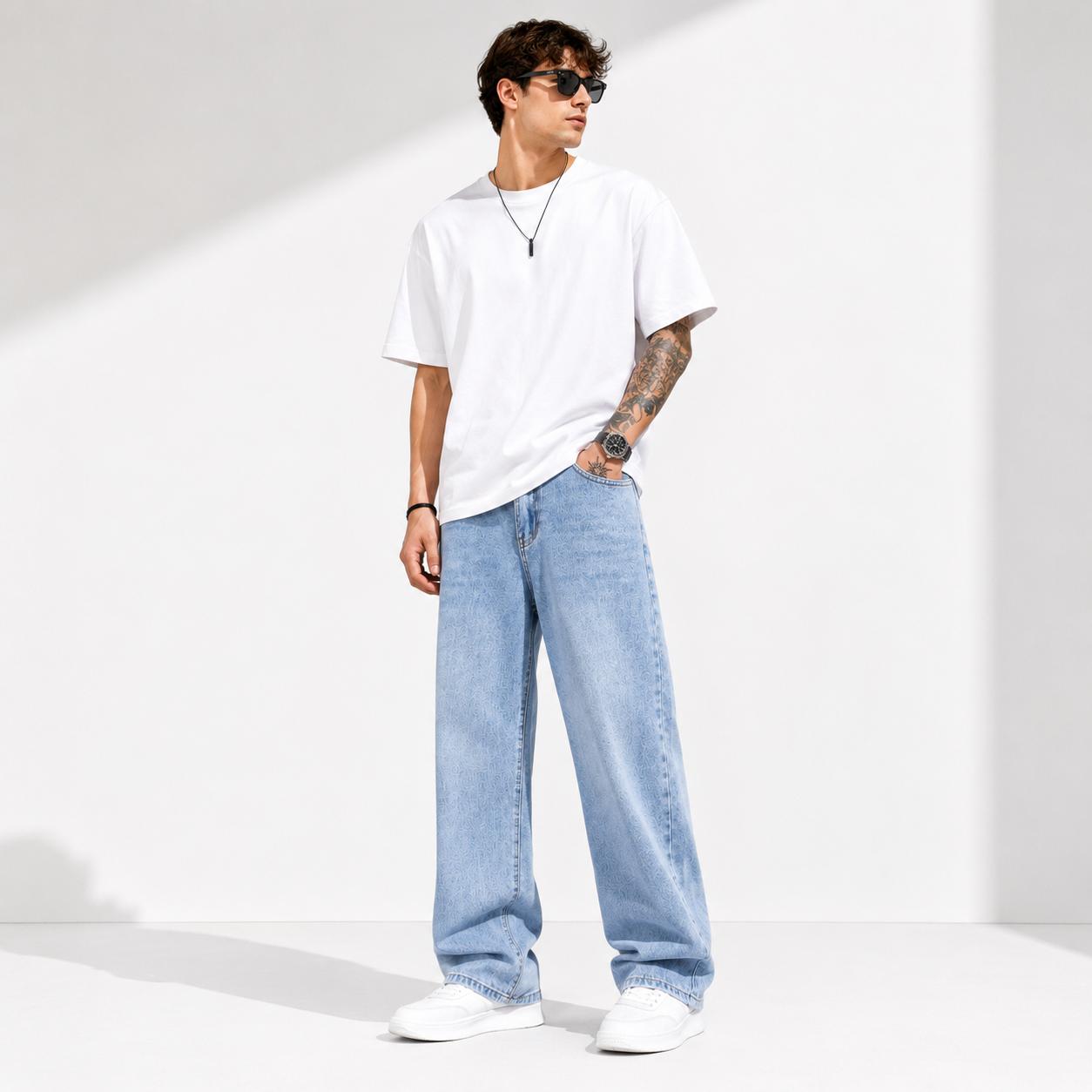 A-Flash Men Baggy Fit Jeans — Light Blue