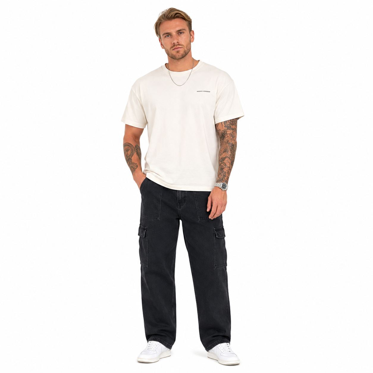 A-Flash Men Loose Fit Cargo Jeans — Dark Grey