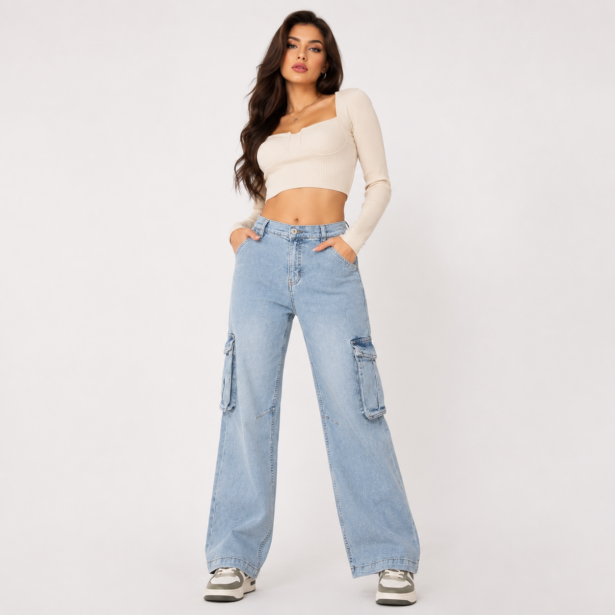 A-Flash Women Baggy Cargo Jeans — Alternate